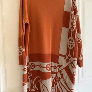Hermes Brand-New Brown and Beige Cardigan with Elegant Geometric Design